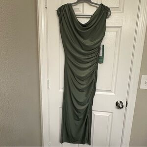 Premier Amour Women's One Shoulder Olive Green Dress Size 10